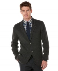 The dapper style of a sportcoat with this coziness of a sweater; this Perry Ellis blazer adds classy comfort to your cold weather wardrobe.