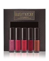 Give lips extra holiday sparkle, gloss and shine with this collection of five color-coordinated Lip Glacés.Laura Mercier's Mini Lip Glacé Collection features five Lip Glacés in Rich Berries. The Collection offers bold, bright hues in deep rose, red and plum shades. Wear solo for a soft-shimmer tint, mix together to create your own personal shade or layer with your favorite Lip Color.Includes:• Violet• Rose• Cerise – Limited Edition• Sangria – Limited Edition• Bare Beige