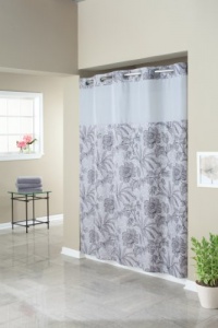 Hookless Fabric Shower Curtain with Built in Liner  -Floral Grey