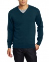 Fred Perry Men's V-Neck Sweater, Petrol Blue/Elmwood/Black, Medium