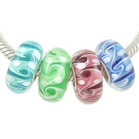 4 Swirl Murano Glass Bead Blue, Green, Turquoise, Rose Pink with Solid Sterling Silver Core for European Charm Bracelet