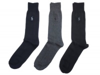 Polo Ralph Lauren Set of Three Men's Dress Socks- Multi - Slightly Ribbed (Black, Grey, Navy) (Size 10-13)