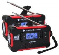 Ambient Weather WR-111 Emergency Solar Hand Crank AM/FM/NOAA Digital Tuning Radio, Flashlight, Cell Phone Charger with NOAA Certified Weather Alert & Cables, 2-Pack