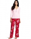 Betsey Johnson Women's Stretch and Flannel Pant Pajama Set, Present And Accounted For Heartbreaker, Small