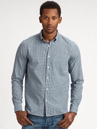 Handsome checks and cool cotton make a great off-duty uniform for easy weekends.Button down collar Long sleeves with button cuffs Chest pocket Button front Cotton Machine wash Imported