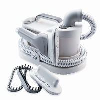 The Pro Compact garment steamer only takes 2 1/2 minutes to heat up. It has a wide steam head for optimal steam distribution. Transparent water tank holds 33 oz of water, enough for 30 minutes of steaming. It is small, compact and easy to store.