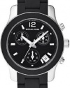 Michael Kors Mk5442 Women's Black /Silver Silicone Stainless Steel Watch Black Dial Ladies Chronograph