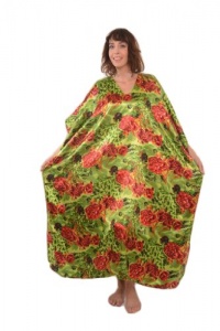 Satin Charmeuse Caftan, Bright Floral Print, Plus Size, Style#Caf-43