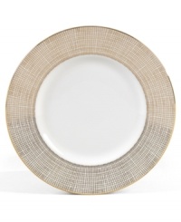 Like fine mesh ribbons, a crisscross of gold bands with platinum accents create this delightfully rustic dinnerware pattern. A beautiful way to bring homespun charm to formal events or exquisite style to every meal.