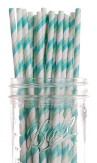 Dress My Cupcake Aqua and Green Striped Paper Straws, 100-Pack