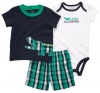 Carters Boys 3-12 Months 3 Piece Plaid Alligator Short Set (9 Months, Green/Navy)