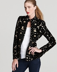 Rich details like gold-tone buttons and an opulent brocade pattern make this Alice + Olivia jacket a glamorous topper for fancy dresses and laid-back jeans alike.