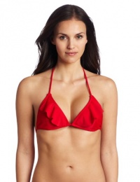 Shoshanna Women's Ruffle Triangle Bikini Top, Red Solid, C/D