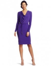 Jones New York Women's Mj Cowl Neck Tie Belt Dress, Purple, 12