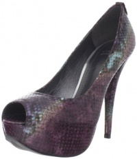 Stuart Weitzman Women's Justso Peep-Toe Pump,Plum Painted Python,7.5 M US