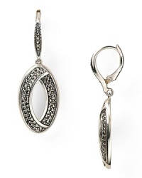 Judith Jack shapes up with this pair of sterling silver drop earrings. Dipped in marcasite stones, this style flaunts an eye-catching design with sophisticated sparkle.