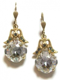 Catherine Popesco 14K Gold Plated Large Crowned Dangle Earrings with Shade Swarovski Crystals