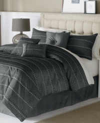 Connect the dots. In a cool gray color scheme, this Blair comforter set showcases an embroidered stripe and dot pattern with chenille embellishments to outfit your space in contemporary style.