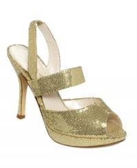 All the right moves. Lend sparkle to every step with the glittering Wright evening sandals by Caparros.