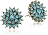 Betsey Johnson Iconic Stone Blue Crystal Flower Stud Earrings