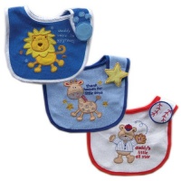 Luvable Friends 3-Pack Side-Closure, Applique & Embroidery Baby Bibs, Boy Set