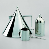 Modern inspiration on the water kettle. Mirror polished, conical design.