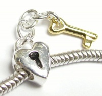 Queenberry Sterling Silver Love Heart Gold Lock Key Dangle Bead For Pandora European Story Charm Bracelets