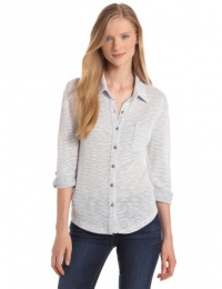 Splendid Women's Café Color Blocked Loose Knit Shirt, White/Heather Grey, Small