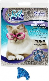 Soft Claws for Cats, Size Medium, Color Blue Glitter