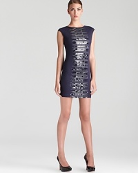 Brilliant sequins take on an artistic arrangement on BCBGMAXAZRIA's Seri dress, showcasing a wear-everywhere shift silhouette.