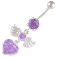 14 Gauge (1.6mm), 3/8 Inch (10mm) [ Heart with wings ] [ Violet ] Swarovski Crystal Ferido dangle belly dangling navel button ring dangly bar piercing ASFD - Pierced Jewellery Body Piercing Jewelry