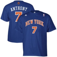 NBA adidas New York Knicks #7 Carmelo Anthony Royal Blue Net Number T-shirt