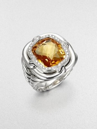 From the Labyrinth Collection. Beautiful, faceted citrine surrounded by dazzling diamonds set in sleek sterling silver on an iconic cable shank CitrineDiamonds, .20 tcwSterling silverImported 