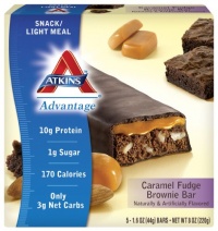 Atkins Advantage Caramel Bars, Fudge Brownie, 1.6-Ounce Bars, 5-Count (Pack of 3)