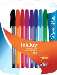 Paper Mate InkJoy 100 Stick Medium Point Advanced Ink Pens, 8 Colored Ink Pens