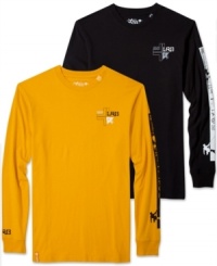 They'll see you wear LRG from the front, back, and both sides: Long-sleeved Splitter tee with multiple logo graphics.