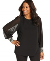 Sheer perfection: Alfani's long sleeve plus size top, finished by embellished cuffs