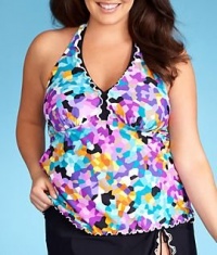 Profile by Gottex Pixel Halter Wire-Free Tankini Swimwear Top Plus Size, 18W, Bright Multi