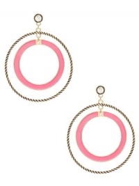 GUESS Coral and Gold-Tone Textured Hoop Earrin, POP COLOR