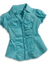 GUESS Kids Girls Little Girl Shirred-Front Top, AQUA (4)