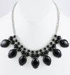 Macy's Necklace, 14 Silver-Tone Black Cabachon with Crystal Accents Statement Necklace