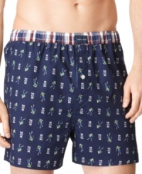 Classic style boxer by Tommy Hilfiger patterned with charging football players is made from 100% cotton for all day comfort.