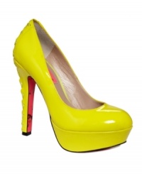 Get tied up in Betsey Johnson's  bright neon Dita platform pumps. Featuring a sultry high heel with lace-up detail that emphasizes your sexy side.