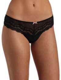 Betsey Johnson Women's Eyelet Lace Lo-Rise Wide Side Thong, Raven Black, Medium