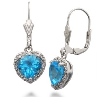 4 CT Natural Blue Topaz Heart Shape Leverback Earrings In Sterling Silver