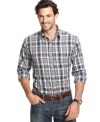 Plaid on this Club Room shirt keeps your look basic and stylish for days when you just want to keep it casual.