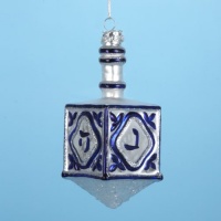 4.5 Noble Gems Glass Blue and Silver Jewish Dreidel Hanukkah Ornament