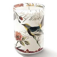 A delightful bird mingles among flowers and a vintage-style handwritten script on this sweet petite candle. Each candle is individually boxed in a coordinating patterned gift box.