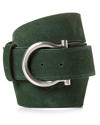 Salvatore Ferragamo Green Suede D-Ring Gancini Belt