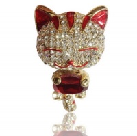 Korean Fortune Cat Style Flash Diamond Crystal Key Chain Ring Keyring Keychain Fob Holder Bag Handbag Ornament Decoration Hook, Red